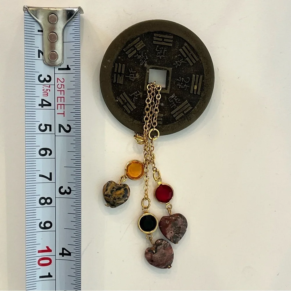Vintage 80s Brooch with Quartz Heart Charms and Colored Gemstones - Picture 7 of 7